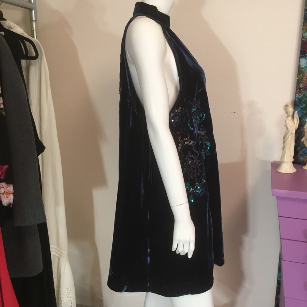 Free People Navy Velvet & Sequin Dress ALine Swing - Picture 6 of 9